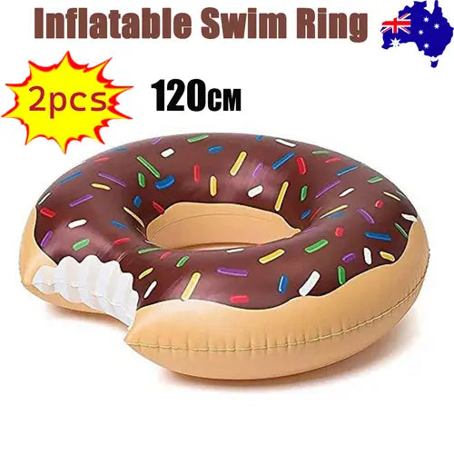2pcs Coffee Inflatable Giant Donut Raft Swim Ring Float Swimming Pool Beach Pink Coff 120CM - Home & Garden > Pool &