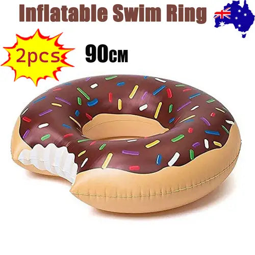 2pcs Coffee Inflatable Giant Donut Raft Swim Ring Float Swimming Pool Beach Pink Coff 90CM - Home & Garden > Pool &