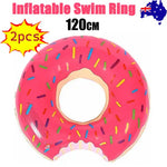 2pcs Pink Inflatable Giant Donut Raft Swim Ring Float Swimming Pool Beach Pink Coff 120CM - Home & Garden > Pool &