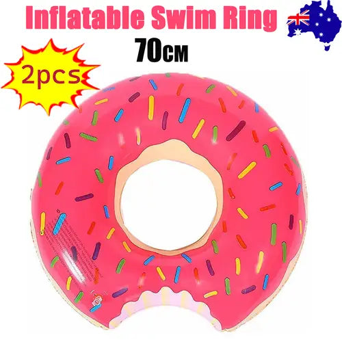 2pcs Pink Inflatable Giant Donut Raft Swim Ring Float Swimming Pool Beach Pink Coff 70CM - Home & Garden > Pool &