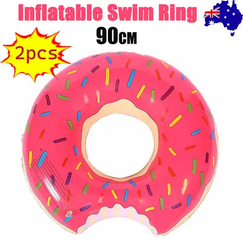 2pcs Pink Inflatable Giant Donut Raft Swim Ring Float Swimming Pool Beach Lounge Pink Coff 90CM - Home & Garden > Pool