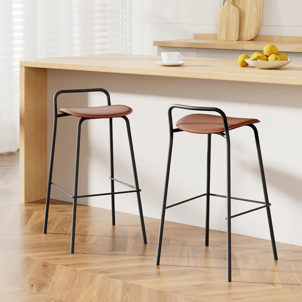 2x Artiss Bar Stools Kitchen Counter Stools Metal Brown - Furniture > Bar Stools & Chairs > Table & Bar Stools