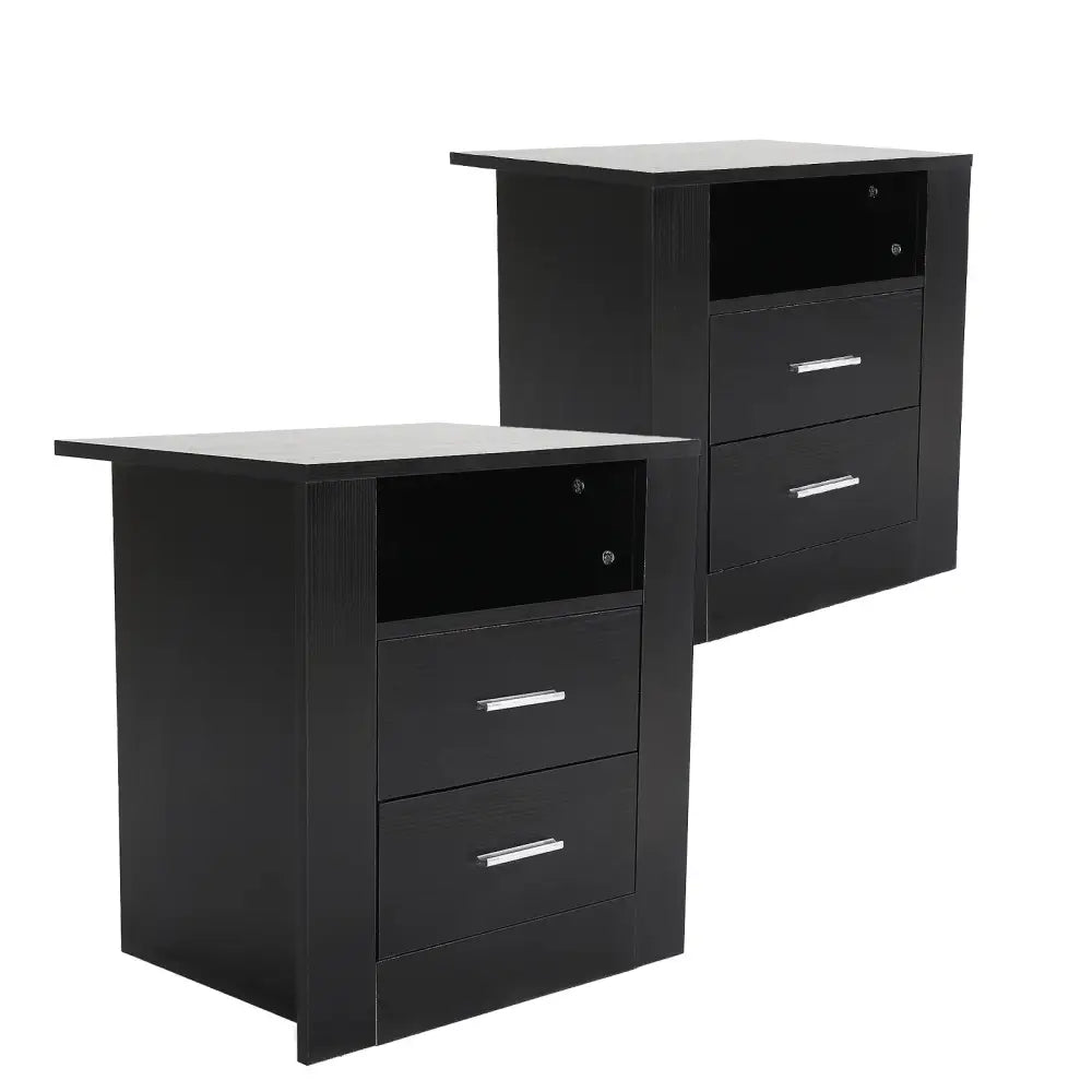 2X Bedside Table Side Storage Cabinet Nightstand Bedroom 2 Drawer 1 Shelf ZURI BLACK - Furniture > Bedroom > Bedside