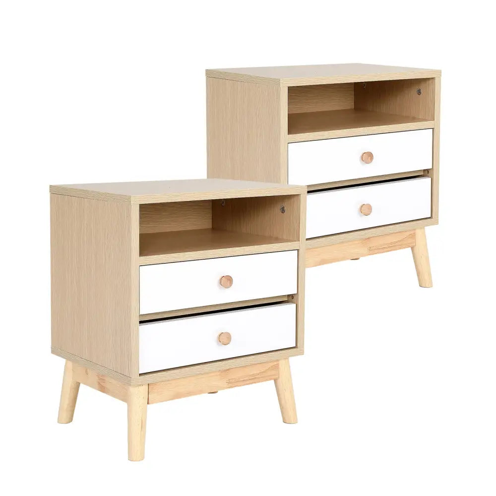 2X Bedside Table Side Storage Cabinet Nightstand Bedroom 2 Drawer ANYA OAK - Furniture > Bedroom > Bedside Tables