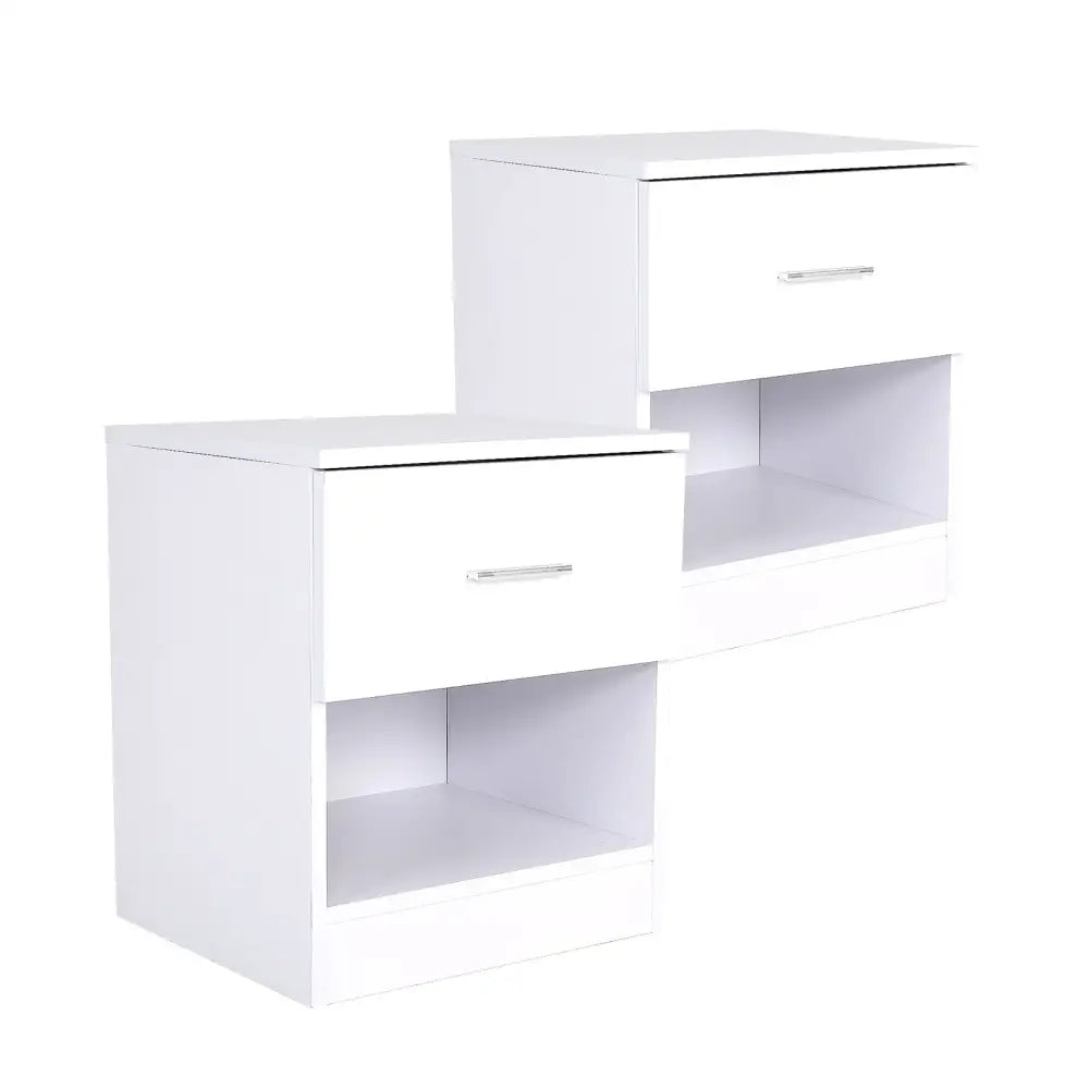 2X Bedside Tables Storage Cabinet Nightstand 1 Drawer 1 Shelf ELLA WHITE - Furniture > Bedroom > Bedside Tables