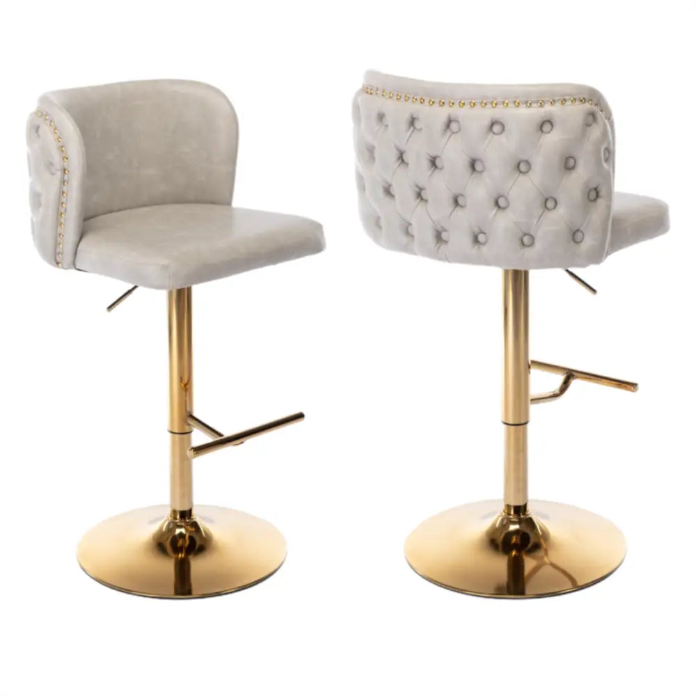 2x Faux Leather Golden Base Swivel Bar Stools- Beige - Furniture > Bar Stools & Chairs