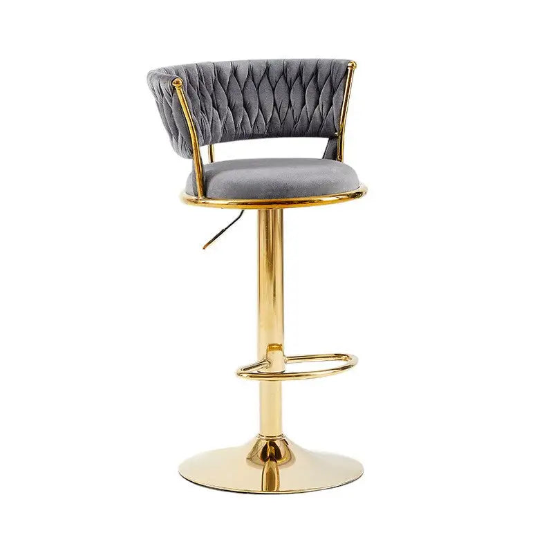 2x Height Adjustable Swivel Bar Stool Velvet Golden Base Barstools Chairs Padded Seat- Grey - Furniture > Bar Stools &