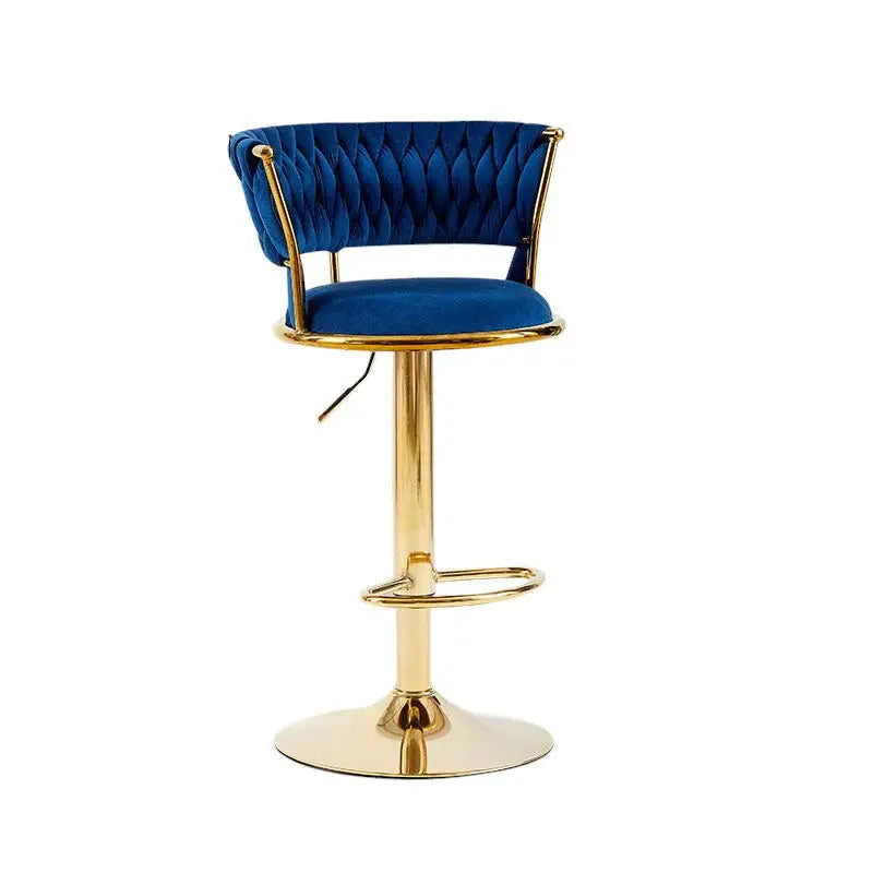 2x Height Adjustable Swivel Bar Stool Velvet Golden Base Barstools Chairs Padded Seat- Blue - Furniture > Bar Stools &