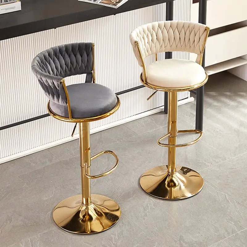 2x Height Adjustable Swivel Bar Stool Velvet Golden Base Barstools Chairs Padded Seat- Green - Furniture > Bar Stools &
