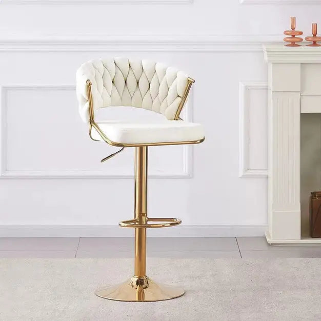 2x Height Beige Velvet Padded Golden Round Base Barstools Chairs - Furniture > Bar Stools & Chairs > Table & Bar Stools