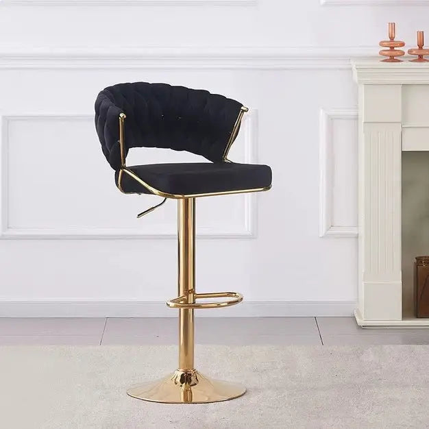 2x Height Black Velvet Padded Golden Round Base Barstools Chairs - Furniture > Bar Stools & Chairs > Table & Bar Stools