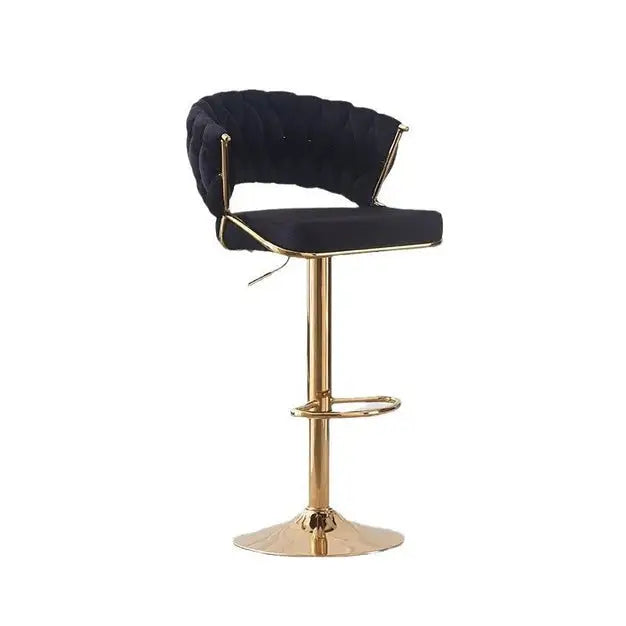 2x Height Black Velvet Padded Golden Round Base Barstools Chairs - Furniture > Bar Stools & Chairs > Table & Bar Stools