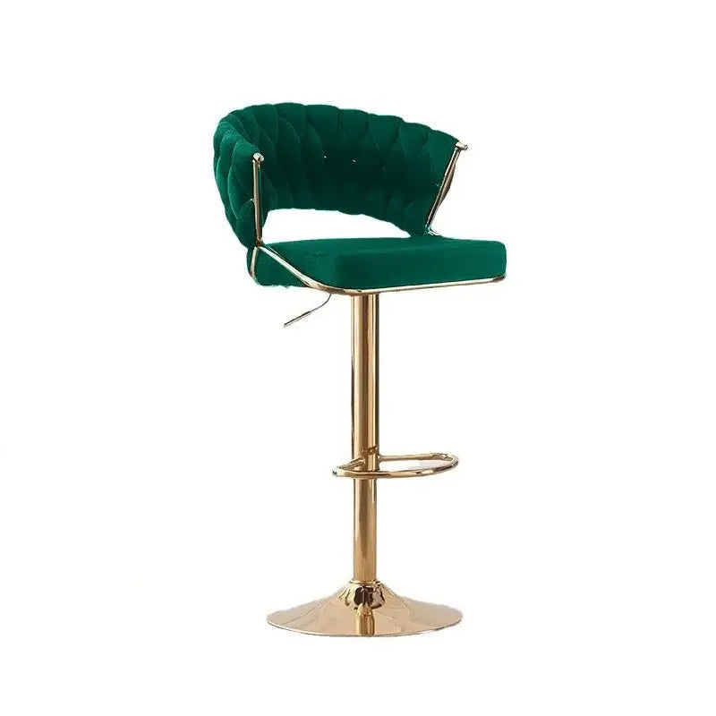 2x Height Green Velvet Padded Golden Round Base Barstools Chairs - Furniture > Bar Stools & Chairs > Table & Bar Stools