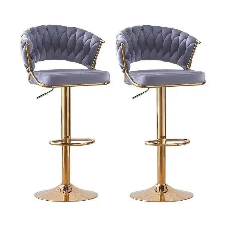 2x Height Grey Velvet Padded Golden Round Base Barstools Chairs - Furniture > Bar Stools & Chairs > Table & Bar Stools