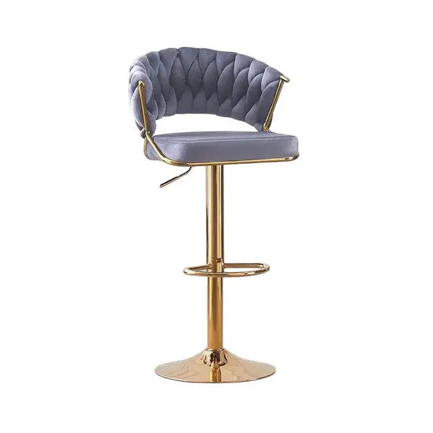 2x Height Grey Velvet Padded Golden Round Base Barstools Chairs - Furniture > Bar Stools & Chairs > Table & Bar Stools