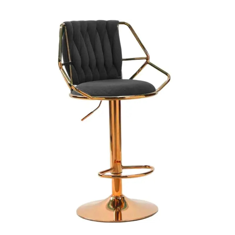 2x Height Velvet Padded Golden Round Base Barstools Chairs with Backrest and Footrest -BLACK - Furniture > Bar Stools &