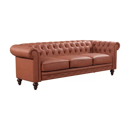 3 + 2 + 1 Seater Brown Sofa Lounge Chesterfireld Style Button Tufted in Faux Leather - Furniture > Sofas