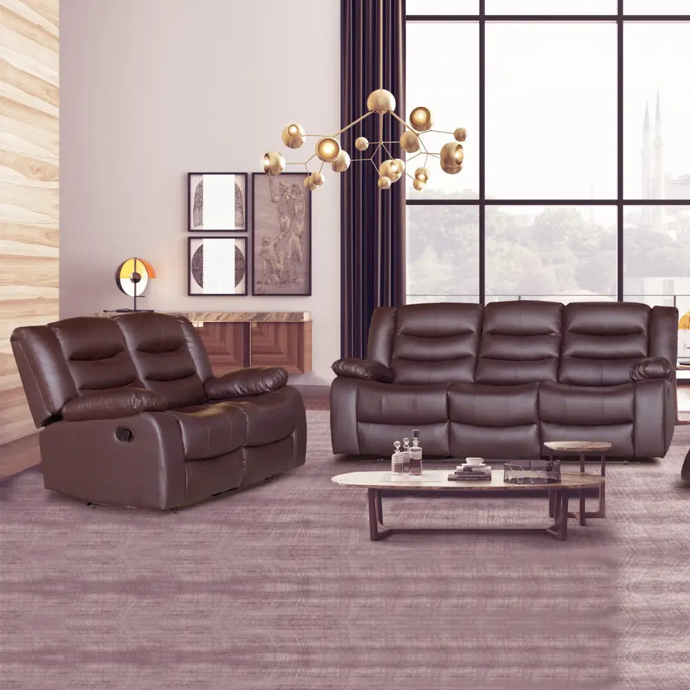 3 + 2 Seater Recliner Sofa In Faux Leather Lounge Couch in Brown - Furniture > Sofas