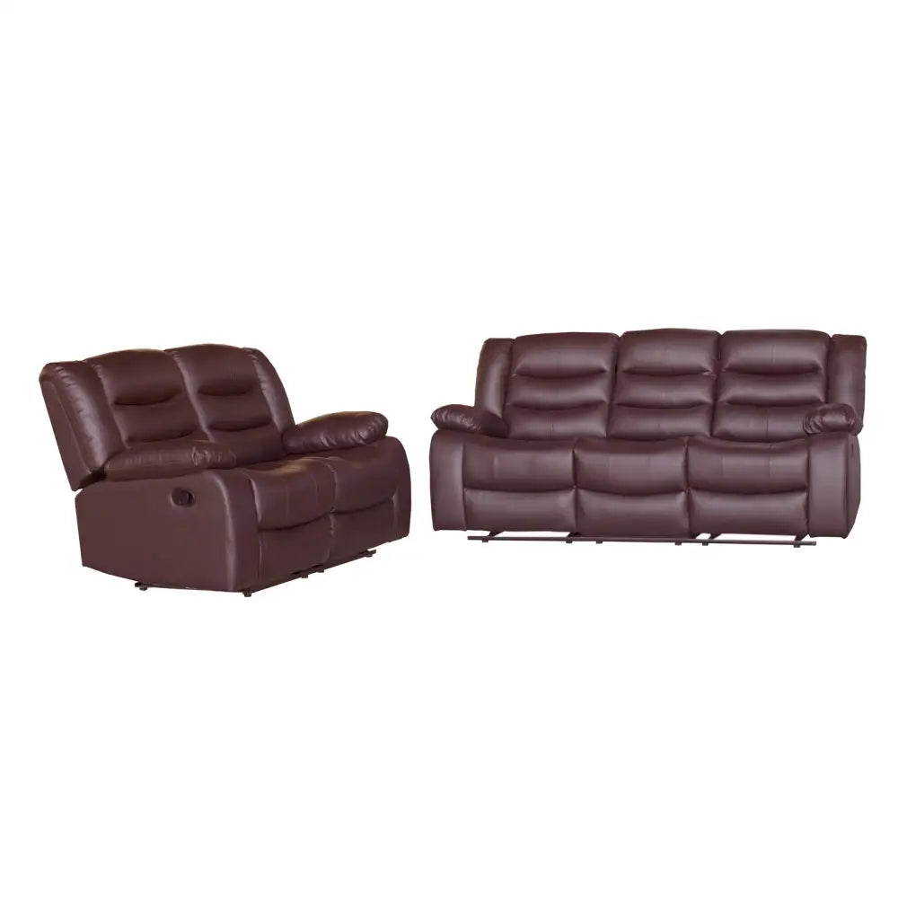 3 + 2 Seater Recliner Sofa In Faux Leather Lounge Couch in Brown - Furniture > Sofas