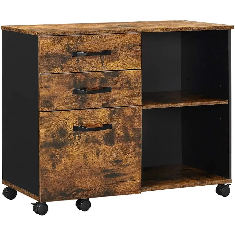 3-Drawer File Cabinet with Open Compartments for A4 Rustic Brown and Black - Home & Garden > Home Office Accessories >