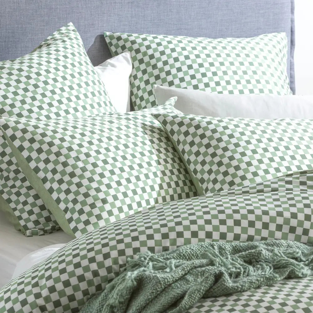 300 TC Chessboard Cotton Reversible Sage European Pillowcase by Renee Taylor - Home & Garden > Bedding > Pillowcases