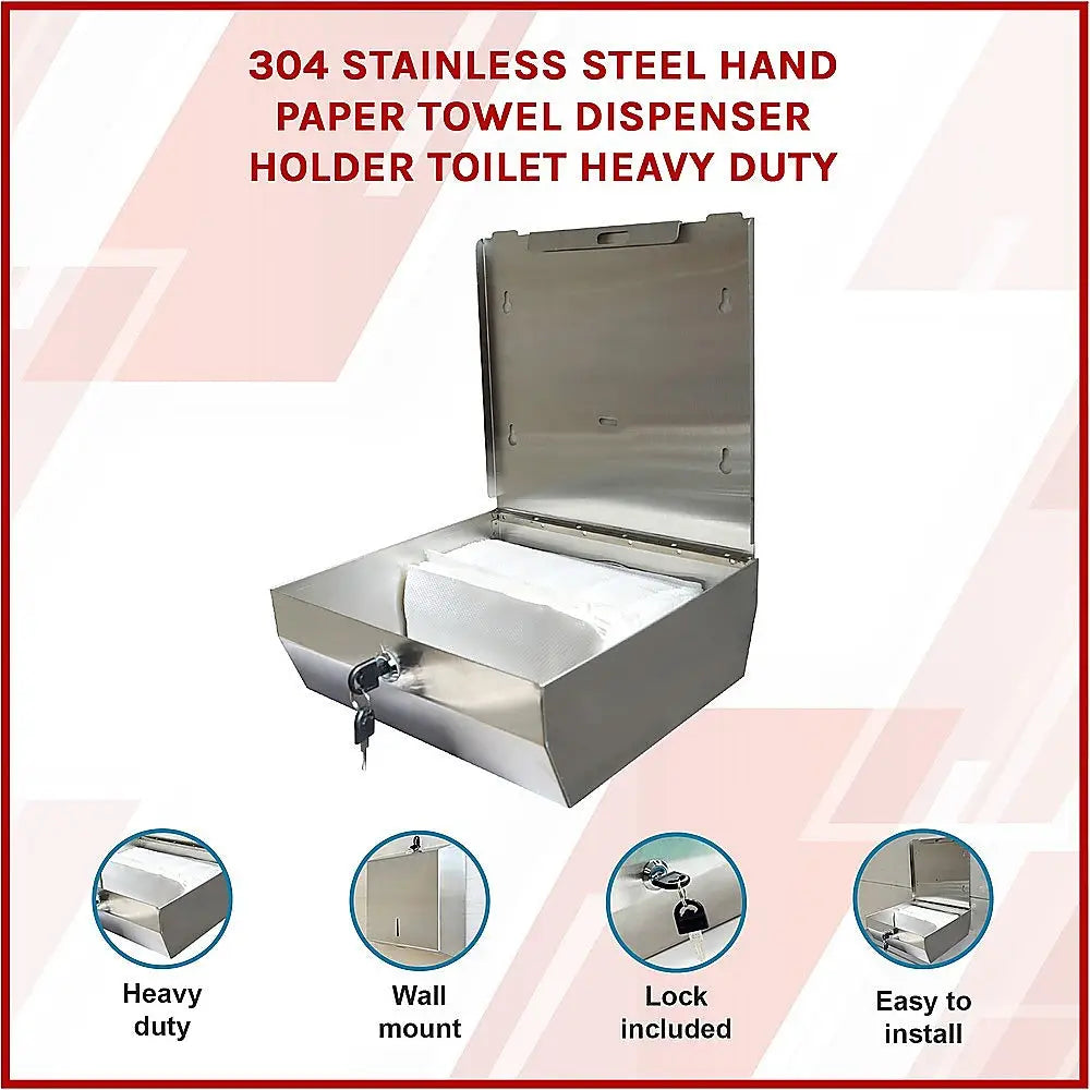 304 Stainless Steel Hand Paper Towel Dispenser Holder Toilet Heavy Duty - Home & Garden > DIY > Kitchen & Bathroom DIY