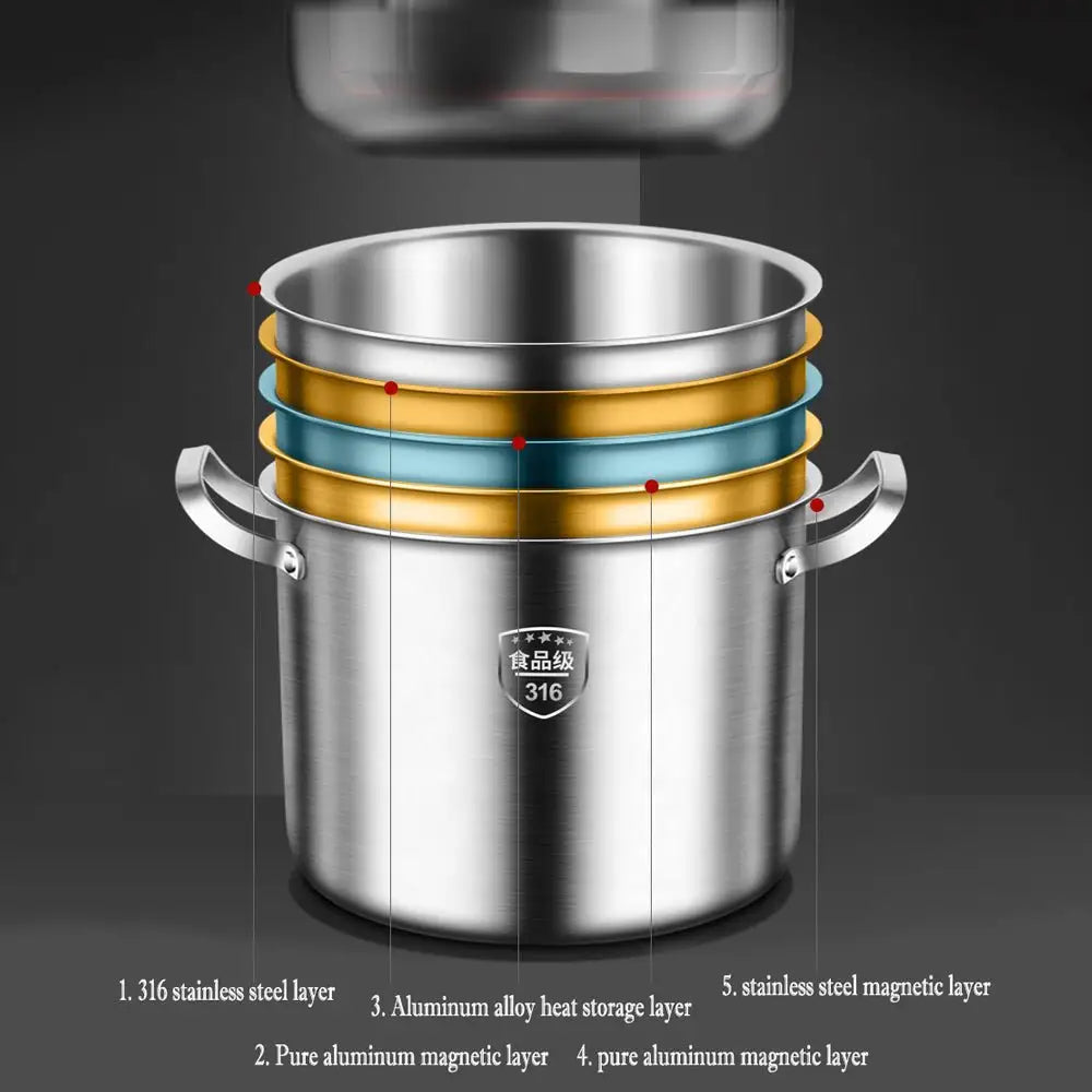 316 Stainless Steel 2.5mm Thick Soup Pot 28cm Inner Diameter Healthy Cooking - Appliances > Kitchen Appliances
