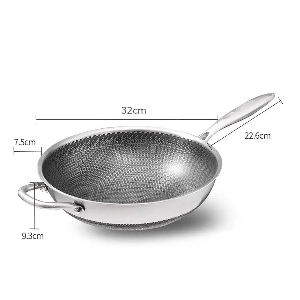 32cm 304 Stainless Steel Non-Stick Stir Fry Cooking Kitchen Honeycomb Wok Pan with Lid - Home & Garden > Kitchenware