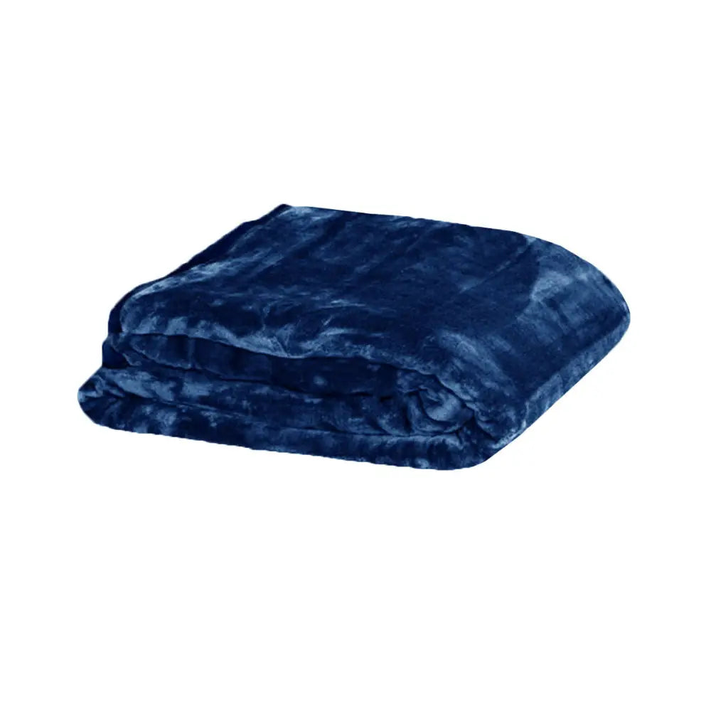 375gsm 1 Ply Solid Faux Mink Blanket Queen 200x240 cm Navy - Home & Garden > Bedding