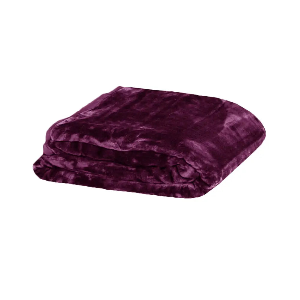 375gsm 1 Ply Solid Faux Mink Blanket Queen 200x240 cm Plum - Home & Garden > Bedding