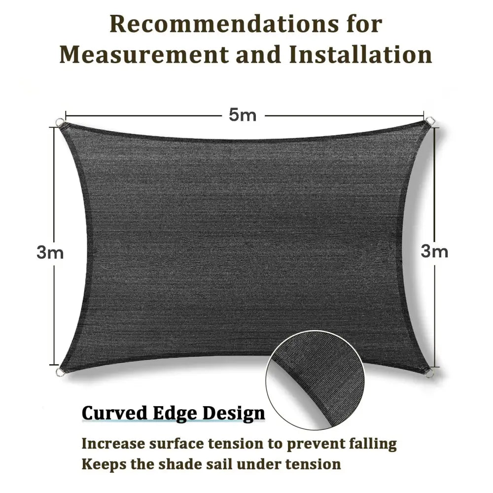3m x 5m Grey Rectangle Sun Shade Sails for Patios Sun UV Outdoor Canopy Backyard Sunshades - Home & Garden > Shading >