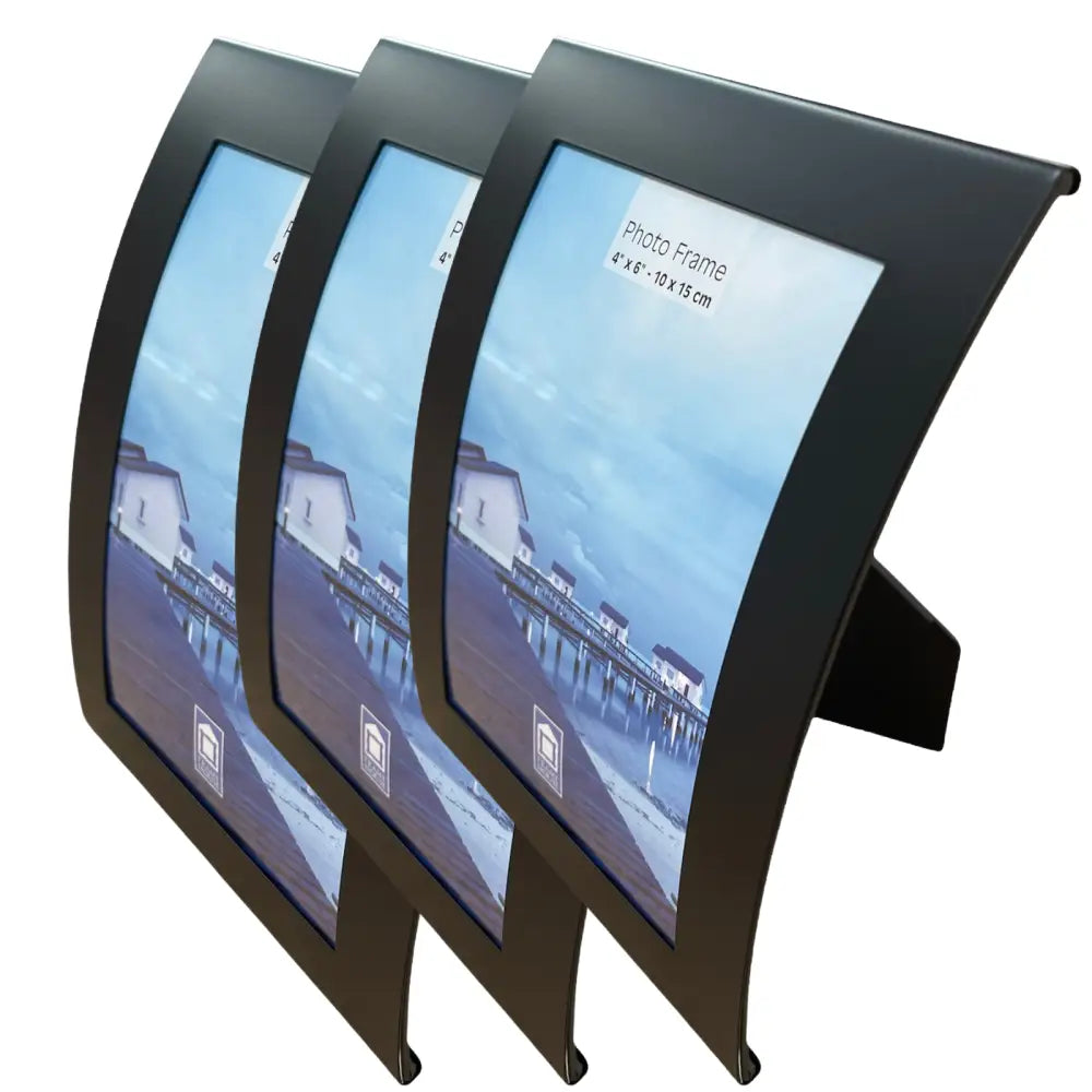 3x Curve Picture Photo Frame Curved Aluminium Portrait 10cm x 15cm (4’’x6’’) - Black - Home & Garden > Decor