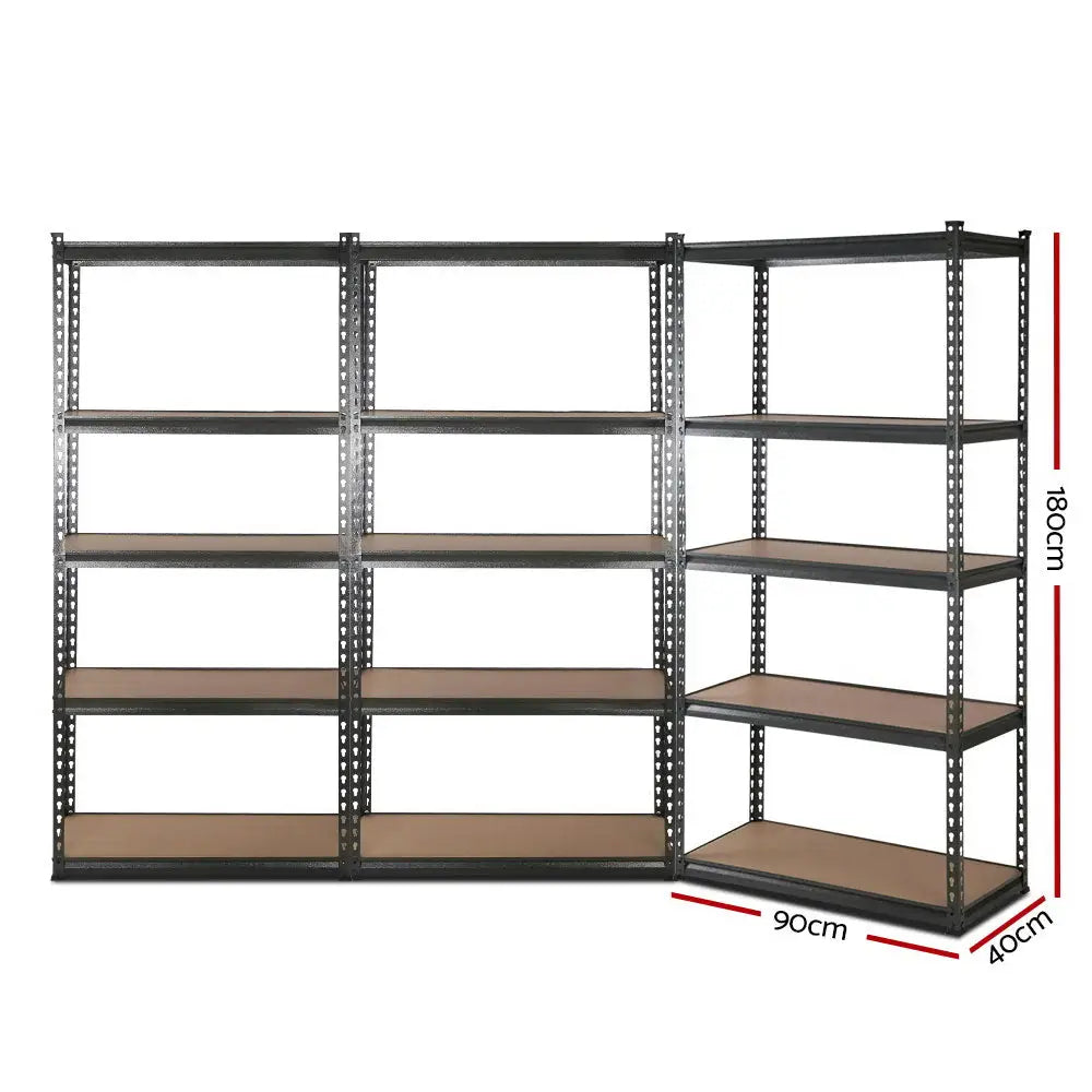 3x1.8M 5-Shelves Steel Warehouse Shelving Racking Garage Storage Rack Grey - Home & Garden > Storage