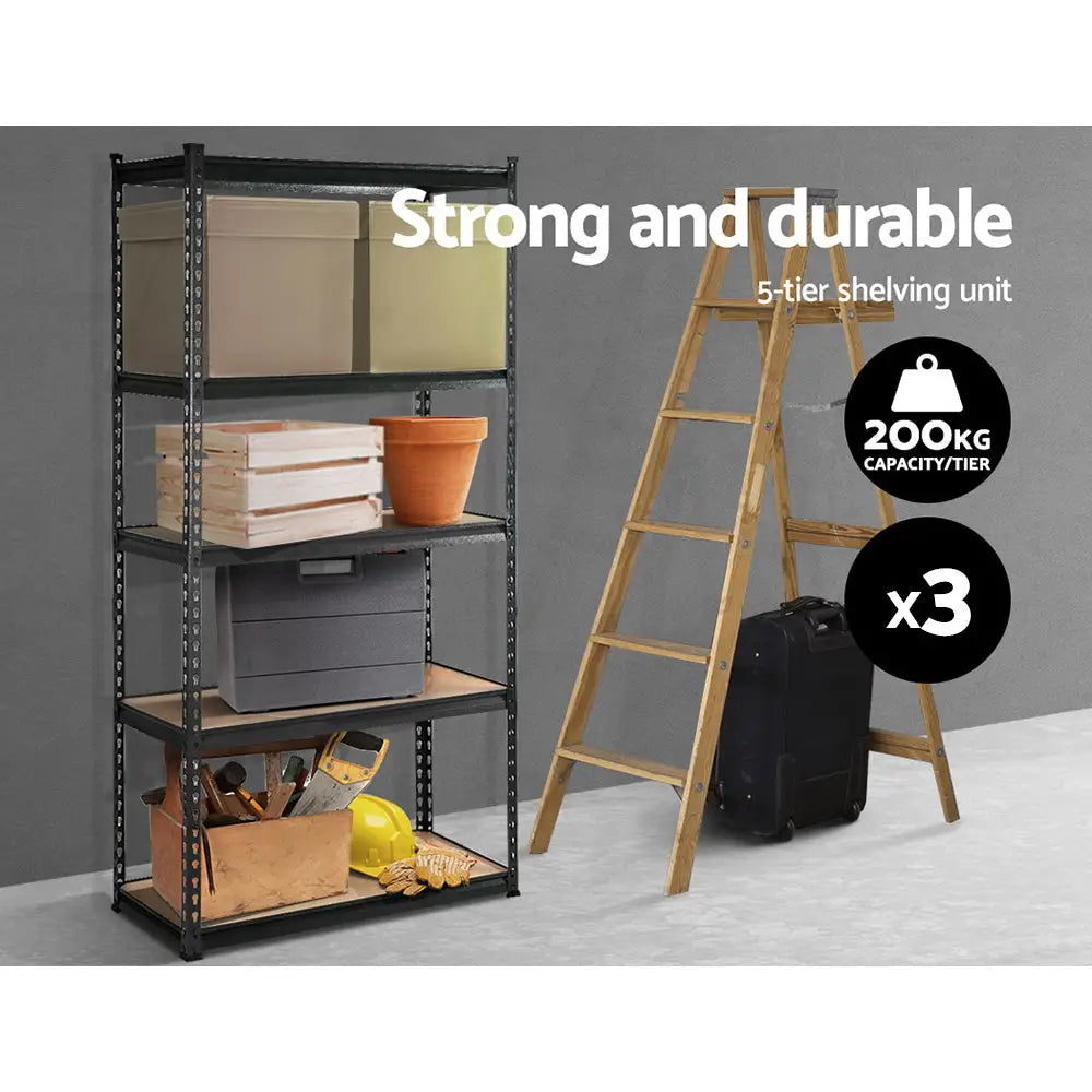 3x1.8M 5-Shelves Steel Warehouse Shelving Racking Garage Storage Rack Grey - Home & Garden > Storage