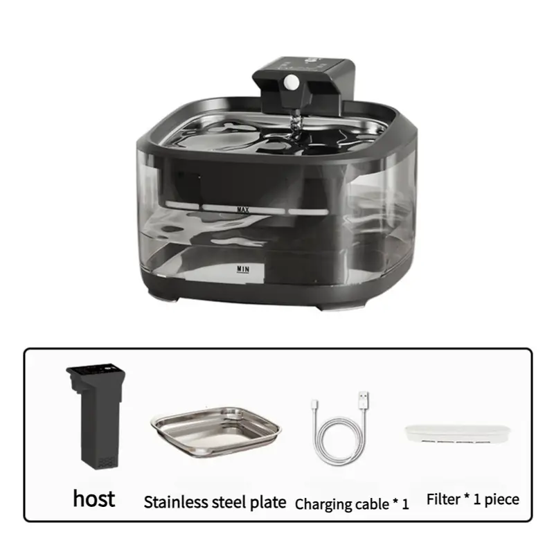 4.5L Upgraded Smart Pet Water Fountain with Stainless Steel Plate and Charging Cable – Black Design - Pet Care > Cat