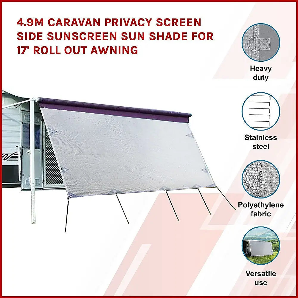 4.9m Caravan Privacy Screen Side Sunscreen Sun Shade for 17’ Roll Out Awning - Home & Garden > Shading
