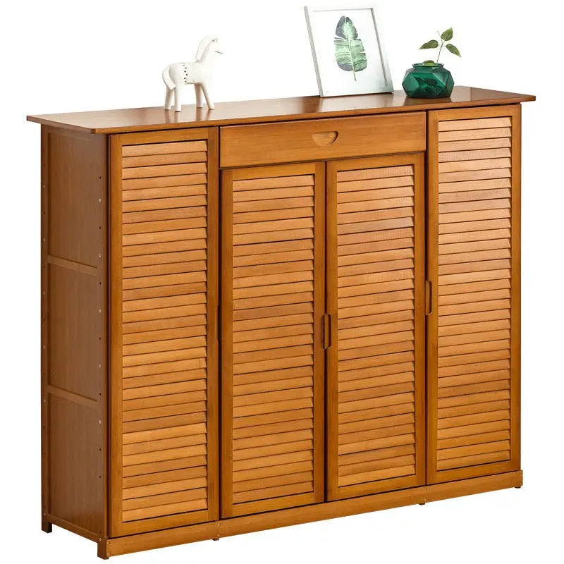 4 Doors 6 Tier with Drawer Bamboo Large Capacity Storage Hallway Shelf Shoe Rack Cabinet - Home & Garden > Storage