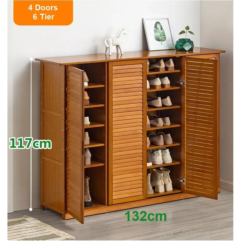 4 Doors 6 Tier without Drawer Tier Bamboo Large Capacity Storage Hallway Shelf Shoe Rack Cabinet - Home & Garden >