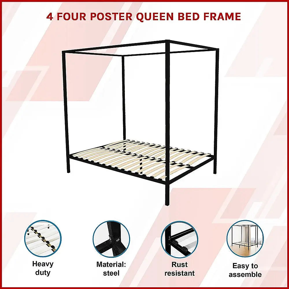 4 Four Poster Queen Bed Frame - Furniture > Bedroom > Beds & Bed Frames