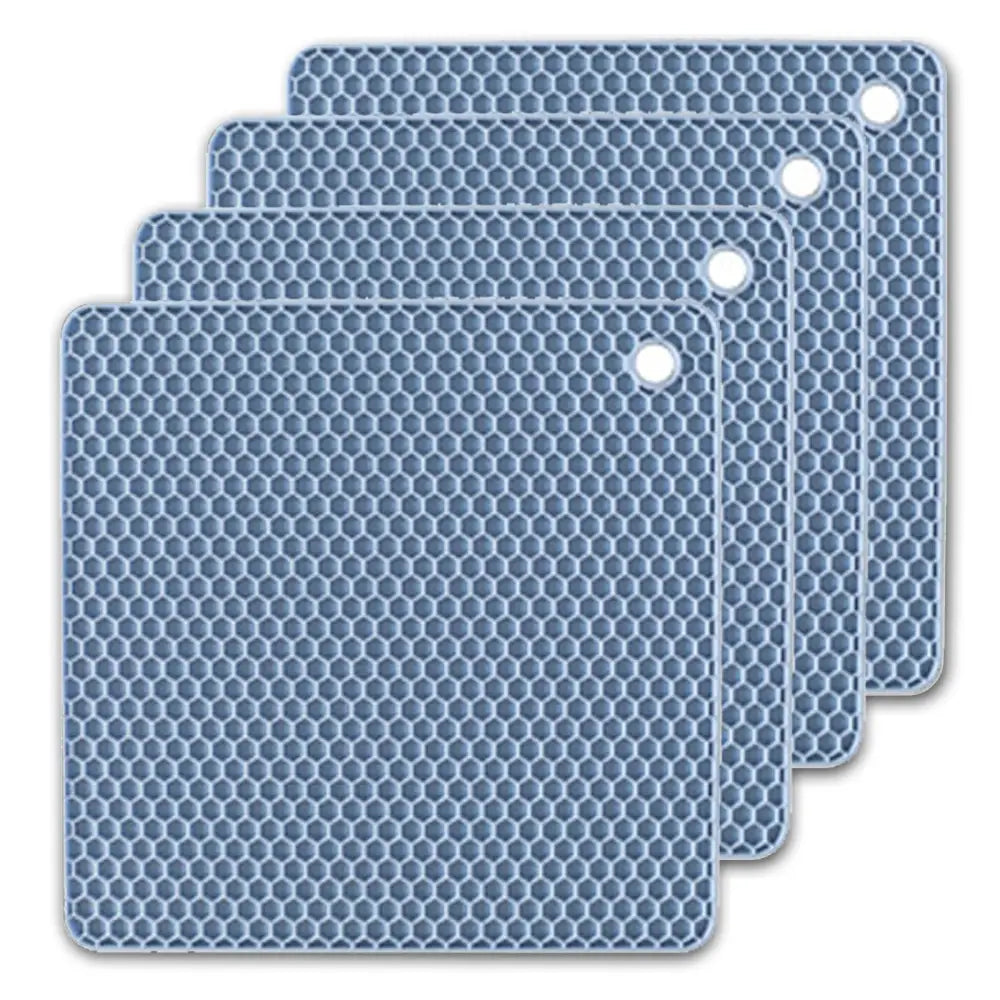 4 Pack Multi Purpose Silicone Insulation Mat Heat-Resistant Dishes Pads(Light Blue) - Home & Garden > Kitchenware