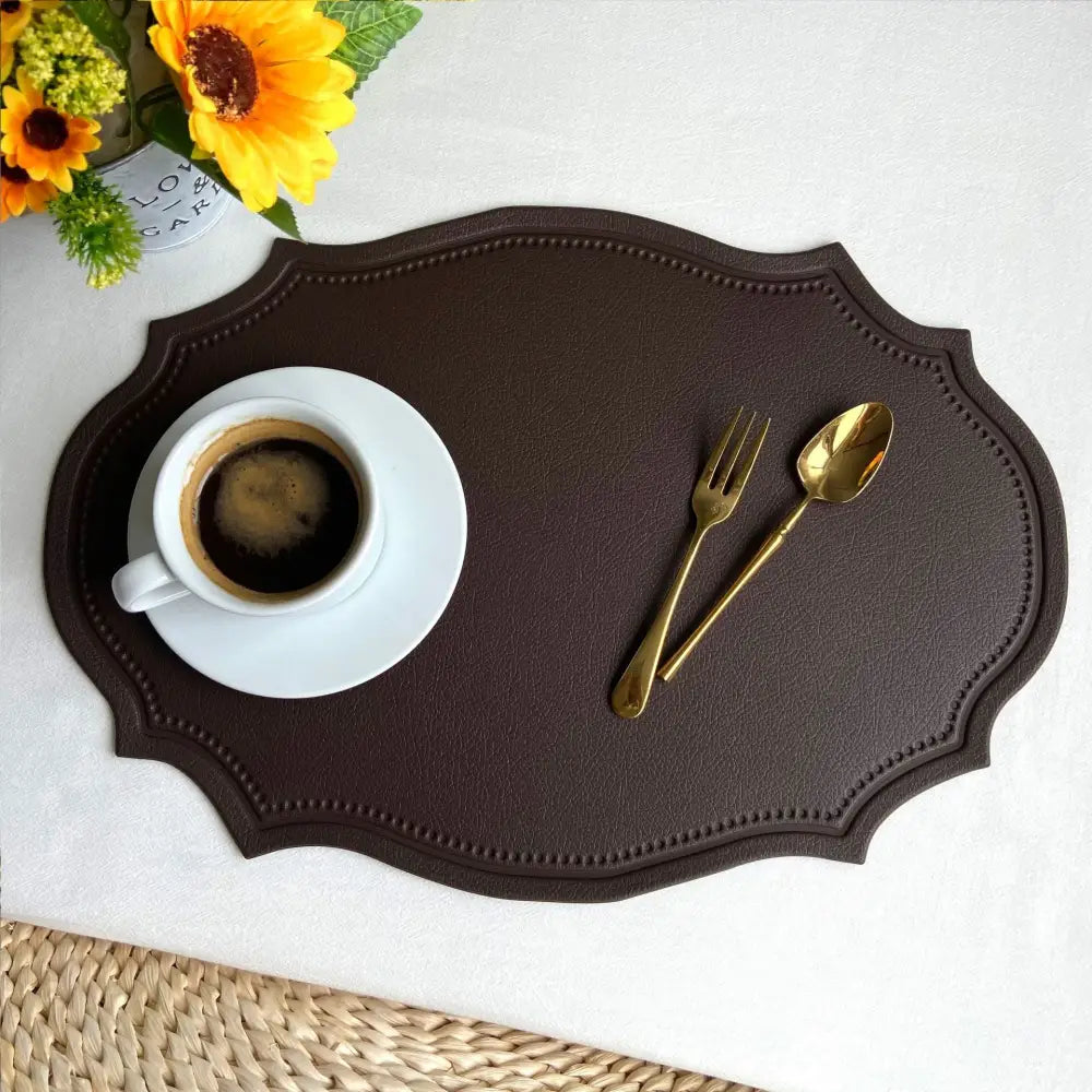 4 pcs Retro Faux Leather Placemat - Waterproof & Oil-Proof Dining Table Mat (Coffee) - Home & Garden > Kitchenware >