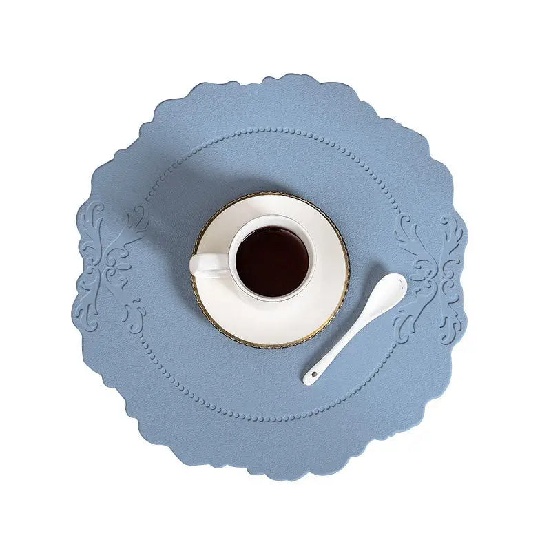 4 pcs Retro Faux Leather Placemat - Waterproof & Oil-Proof Dining Table Mat (Light blue) - Home & Garden > Kitchenware