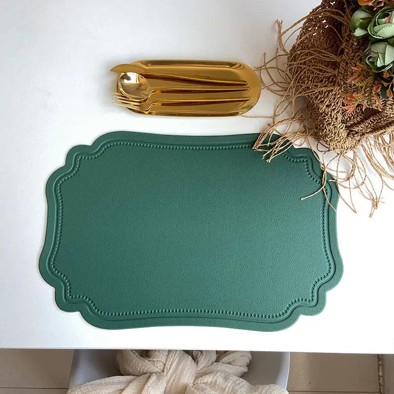 4 pcs Retro Faux Leather Placemat - Waterproof & Oil-Proof Dining Table Mat (Green) - Home & Garden > Kitchenware >