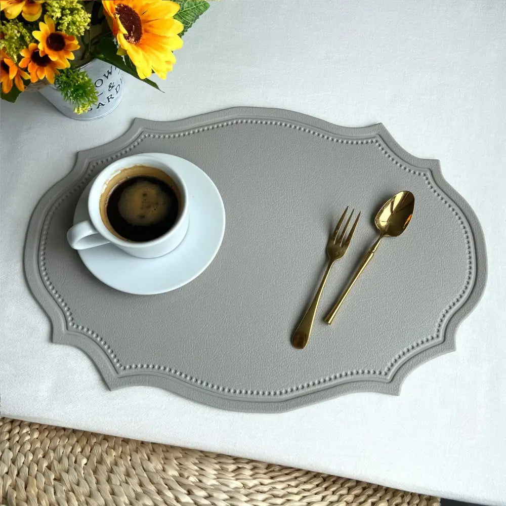 4 pcs Retro Faux Leather Placemat - Waterproof & Oil-Proof Dining Table Mat (Light grey) - Home & Garden > Kitchenware