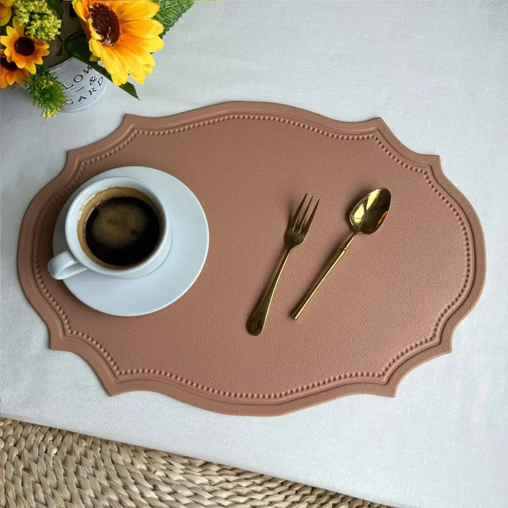 4 pcs Retro Faux Leather Placemat - Waterproof & Oil-Proof Dining Table Mat (Pink) - Home & Garden > Kitchenware >