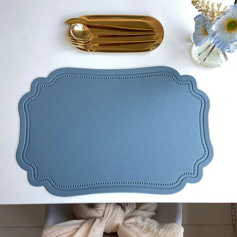 4 pcs Retro Faux Leather Placemat - Waterproof & Oil-Proof Dining Table Mat (Light blue) - Home & Garden > Kitchenware