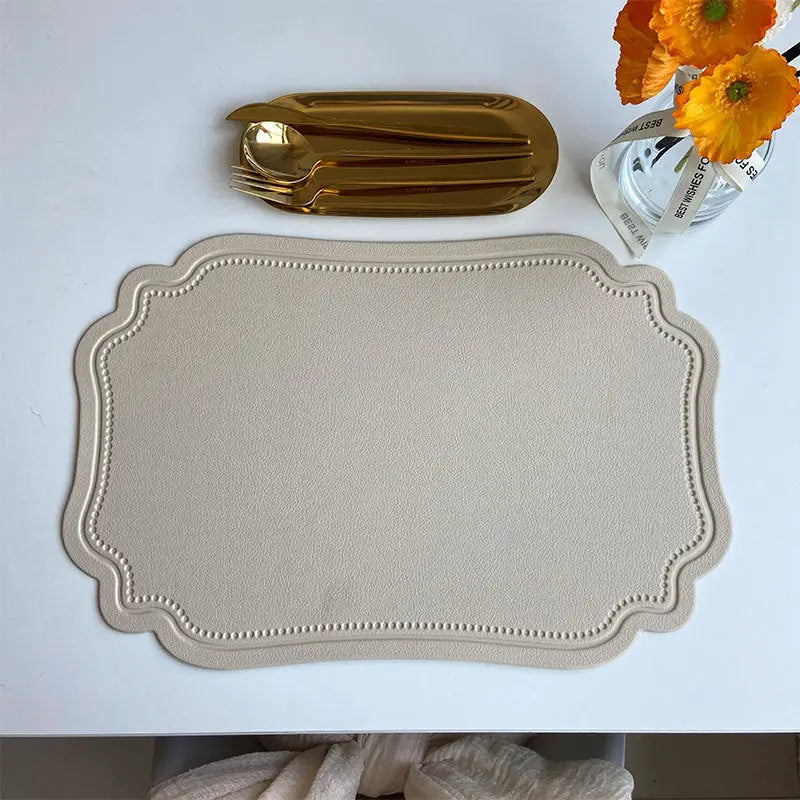4 pcs Retro Faux Leather Placemat - Waterproof & Oil-Proof Dining Table Mat (Beige) - Home & Garden > Kitchenware >