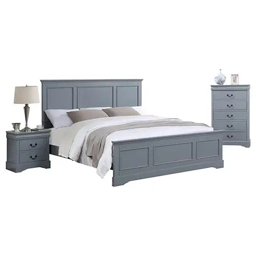 4 Pieces Bedroom Suite in Solid Wood & MDF King Size Grey Colour Bed Bedside Table & Tallboy - Furniture > Bedroom >