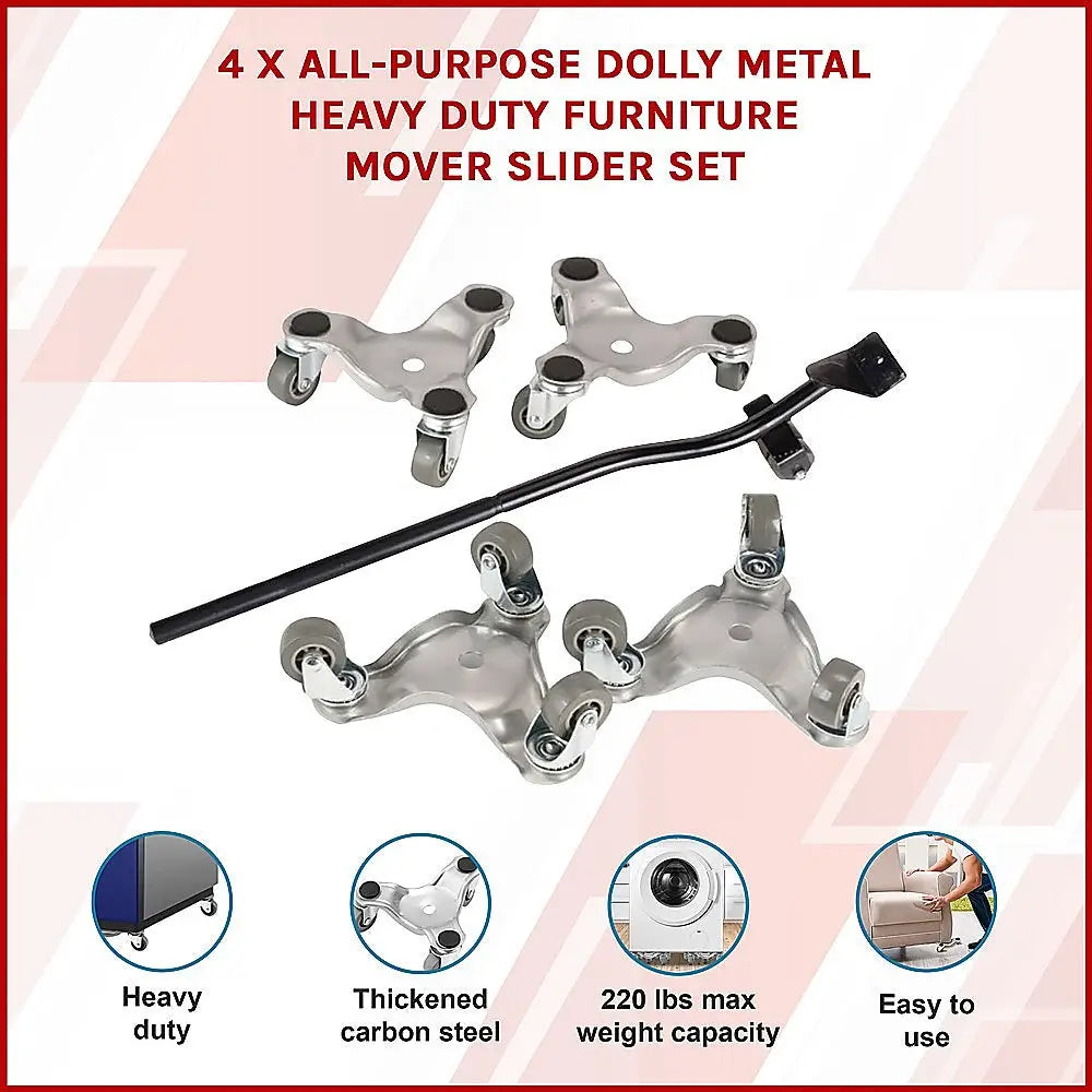 4 X All-purpose Dolly Metal Heavy Duty Furniture Mover Slider Set - Furniture > Office
