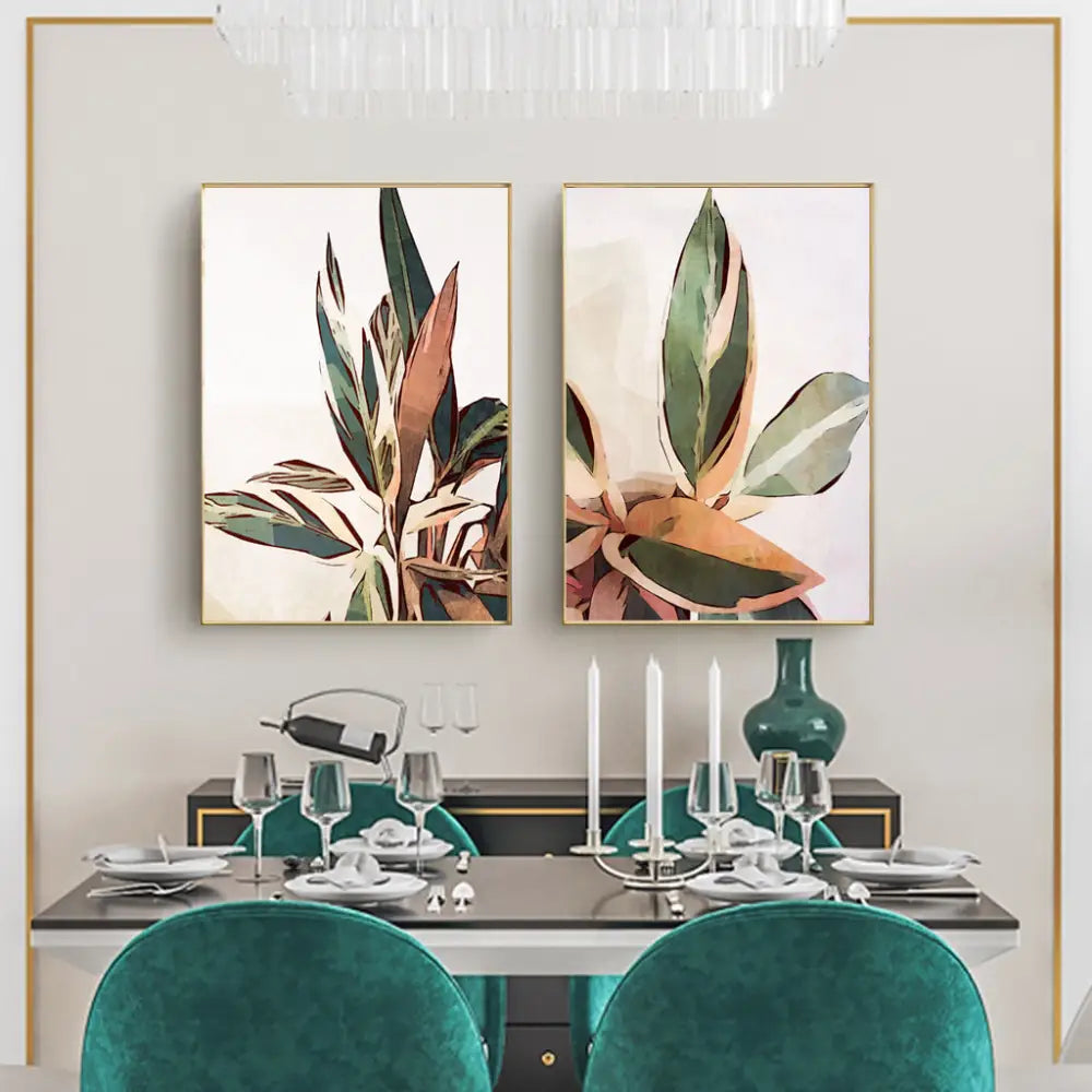 40cmx60cm Botanical Leaves 2 Sets Gold Frame Canvas Wall Art - Home & Garden > Wall Art